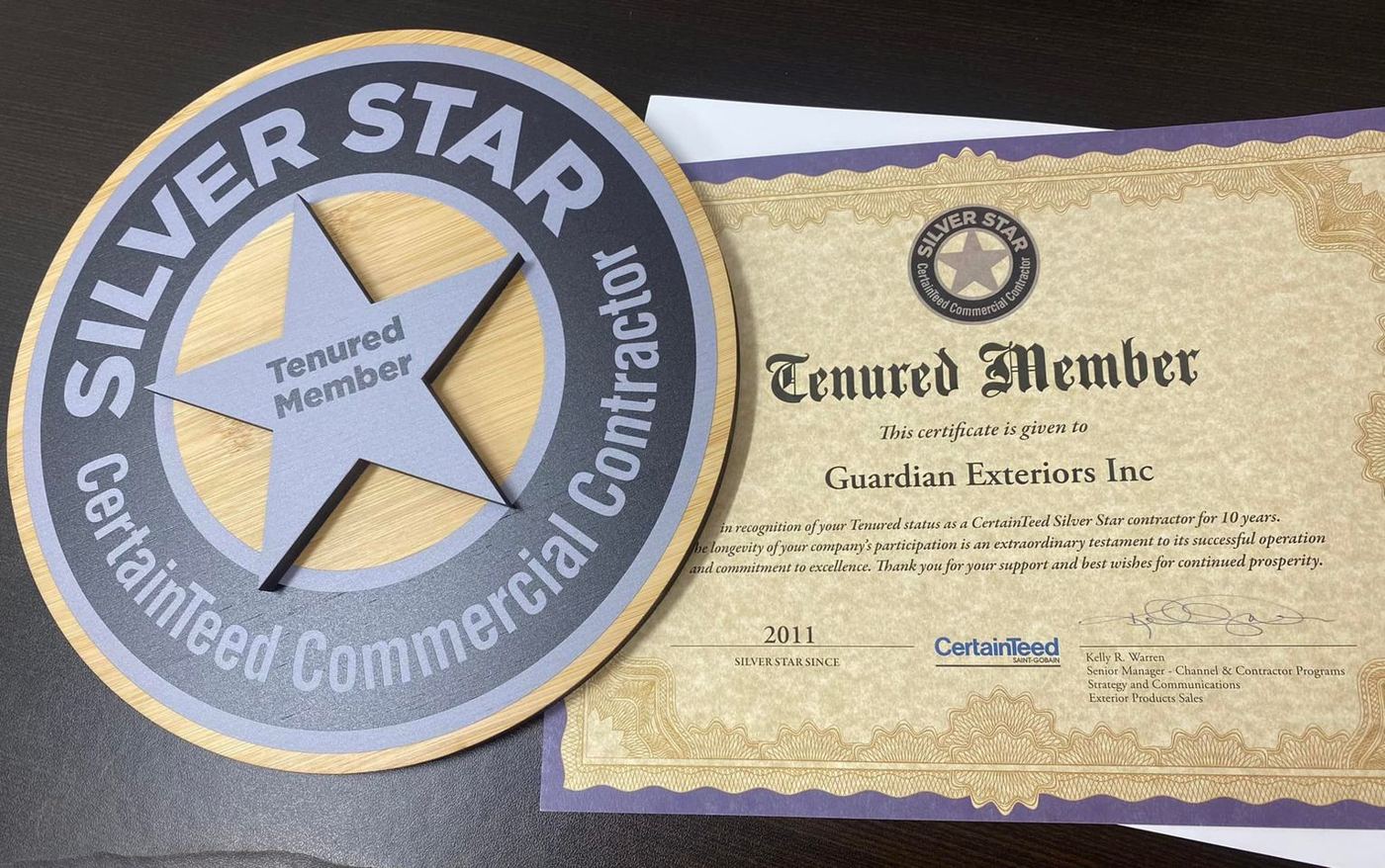 CertainTeed Silver Star certificate